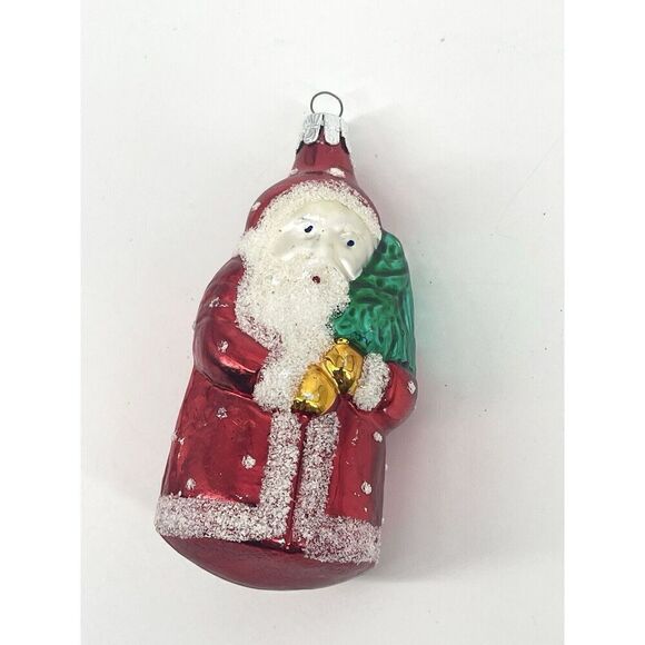 Vintage Blown Glass Santa Claus Christmas Tree Ornament Glitter Metallic Red 4” - Picture 1 of 5